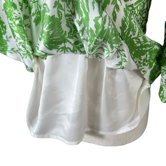 Tibi New York Green & White Silk Floral Print Wrap Style Blouse - Picture 12 of 14